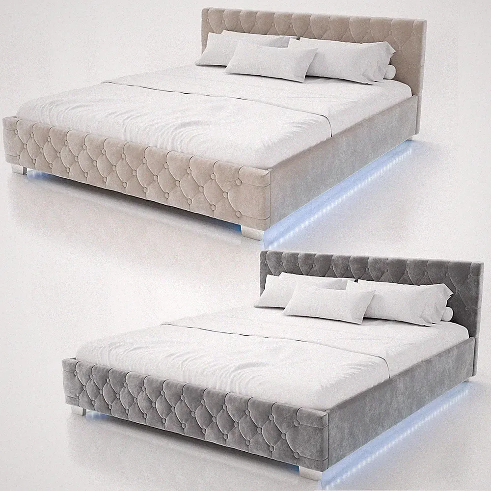 Polsterbett Bettgestell Gästebett LED Bett Samt Lattenrost Bettkasten Juskys®