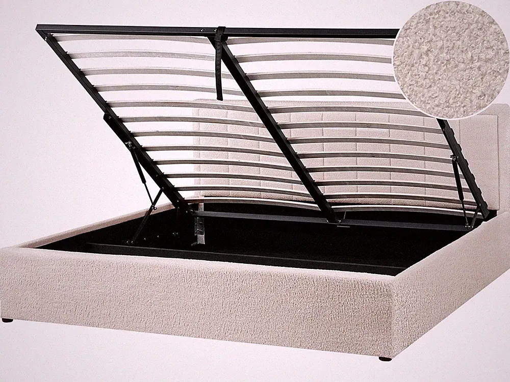 Polsterbett Bouclé beige 180x200 cm mit Bettkasten hochklappbar modern Montlaur