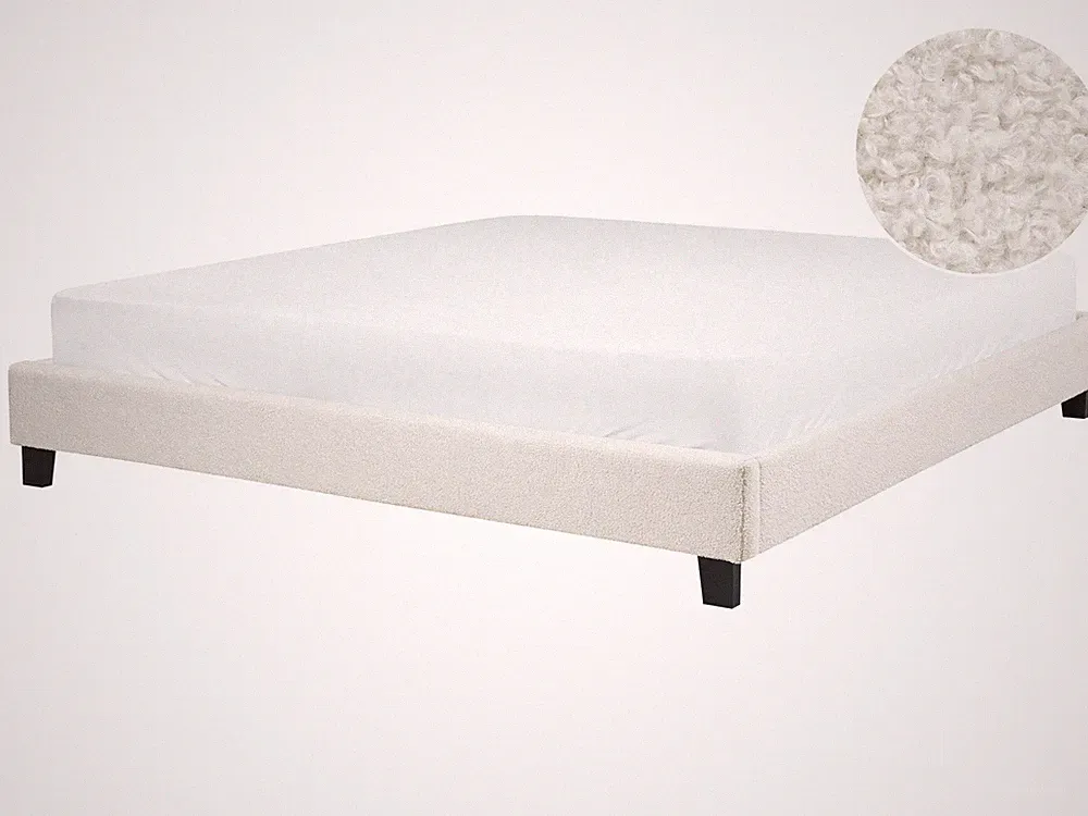 Polsterbett Bouclé beige creme Doppelbett mit Lattenrost 180x200cm Skandi Roanne