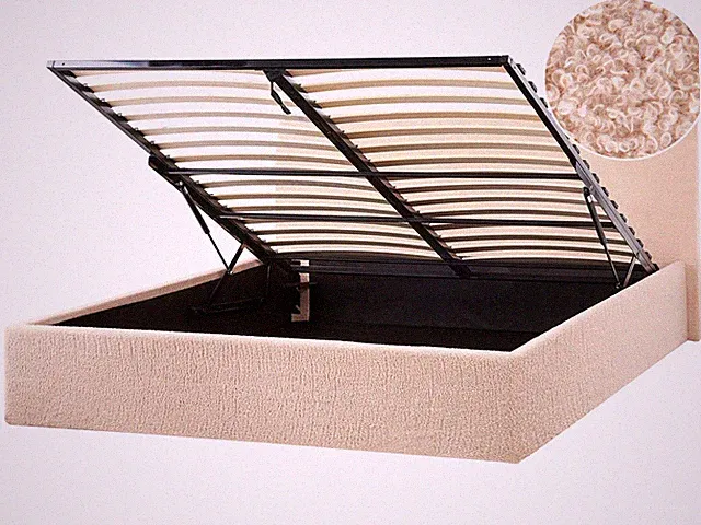 Polsterbett Bouclé beige mit Lattenrost 160x200 cm Bettkasten modern Orbey