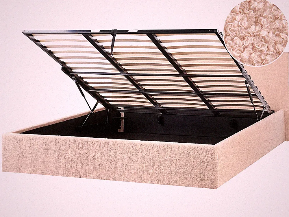 Polsterbett Bouclé beige mit Lattenrost 180x200 cm Bettkasten modern Orbey