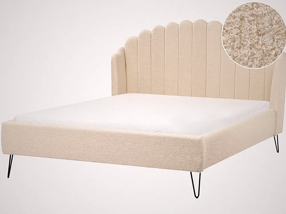 Polsterbett Bouclé beige mit Lattenrost vertikale Steppung 160x200cm Ambillou