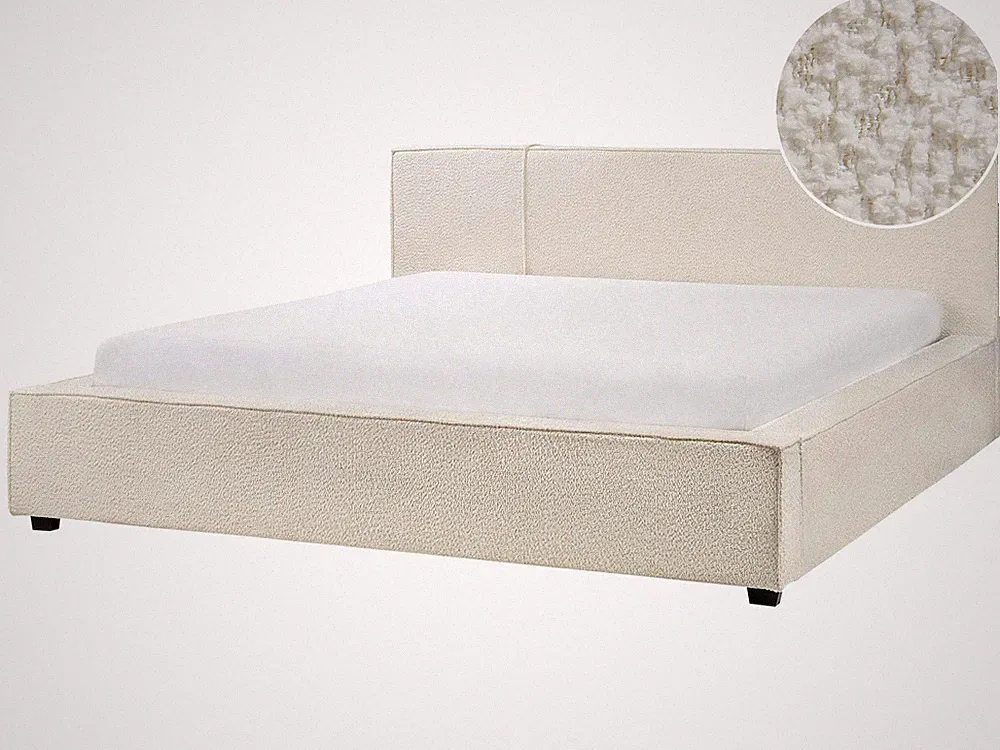 Polsterbett Bouclé creme weiß 180 x 200 cm mit Kopfteil modern Mirande