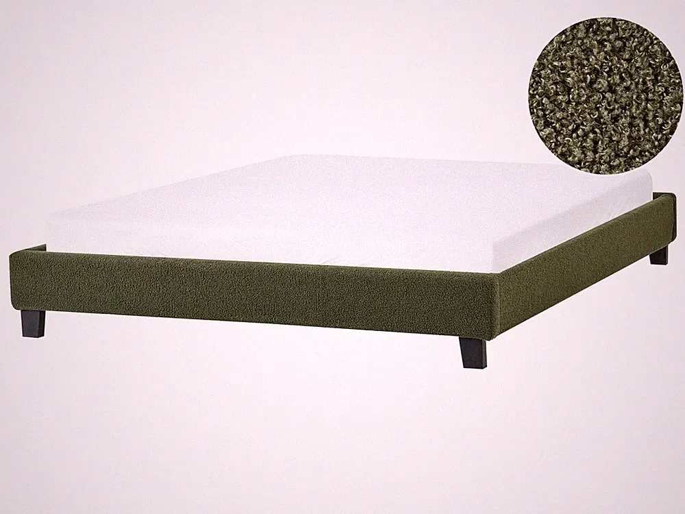 Polsterbett Bouclé dunkelgrün Doppelbett mit Lattenrost 160x200cm Skandi Roanne