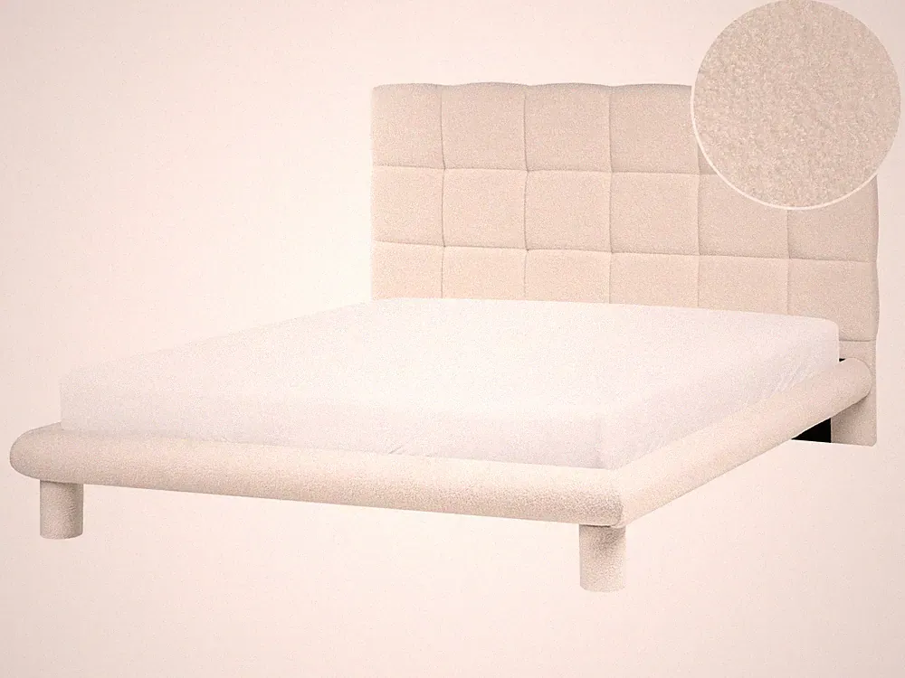 Polsterbett Bouclé Stoff 140 x 200 cm cremeweiß mit hohem Kopfteil Cressat
