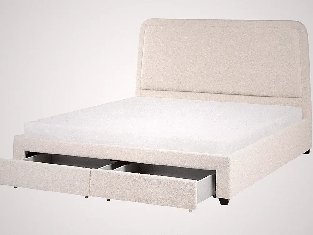 Polsterbett Bouclé Stoff 180 x 200 cm cremeweiß mit Stauraum Schubladen Sardent