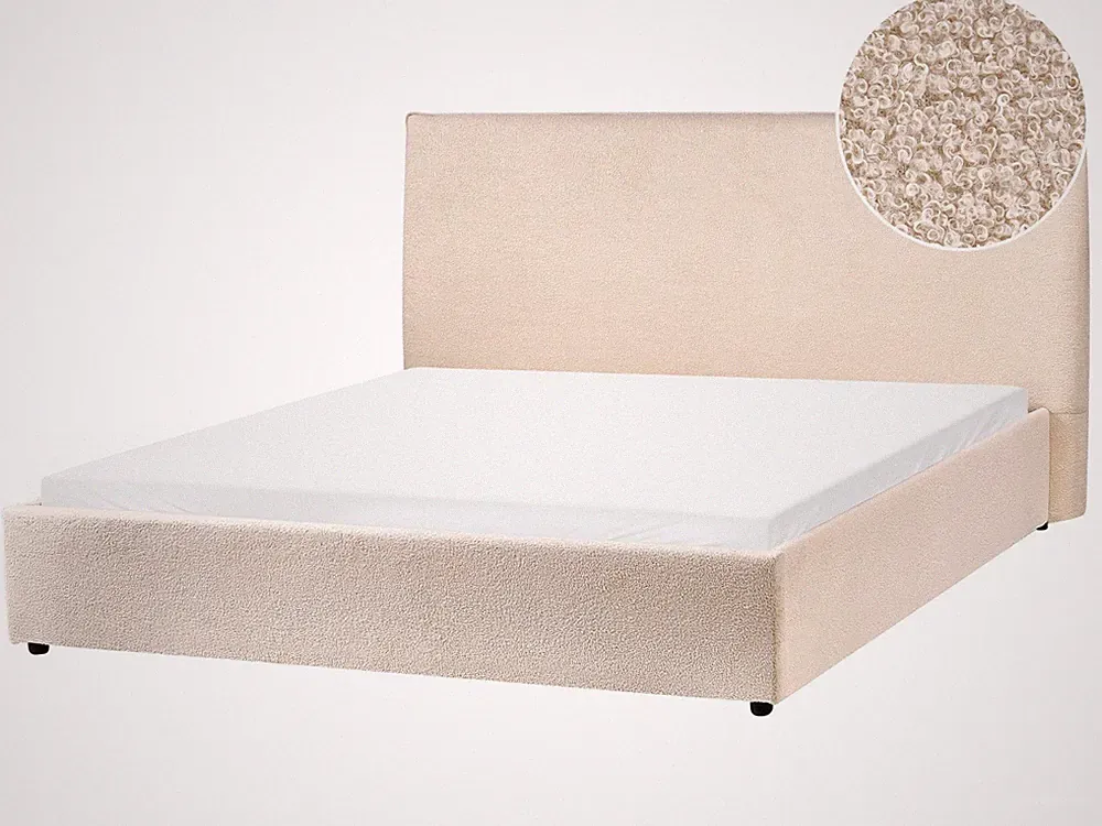 Polsterbett Bouclé Stoff beige 160 x 200 cm mit hohem Kopfteil Lavaur