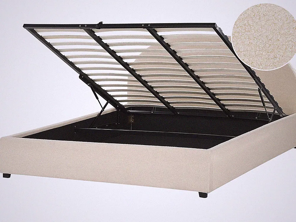Polsterbett Bouclé-Stoff beige 180 x 200 cm mit Stauraum minimalistisch Vaucluse