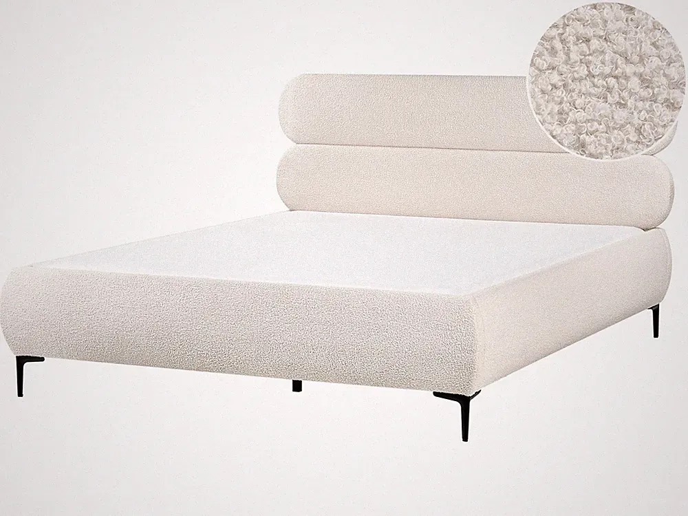 Polsterbett Bouclé Stoff creme weiß 160 x 200 cm mit Kopfteil modern Lessay
