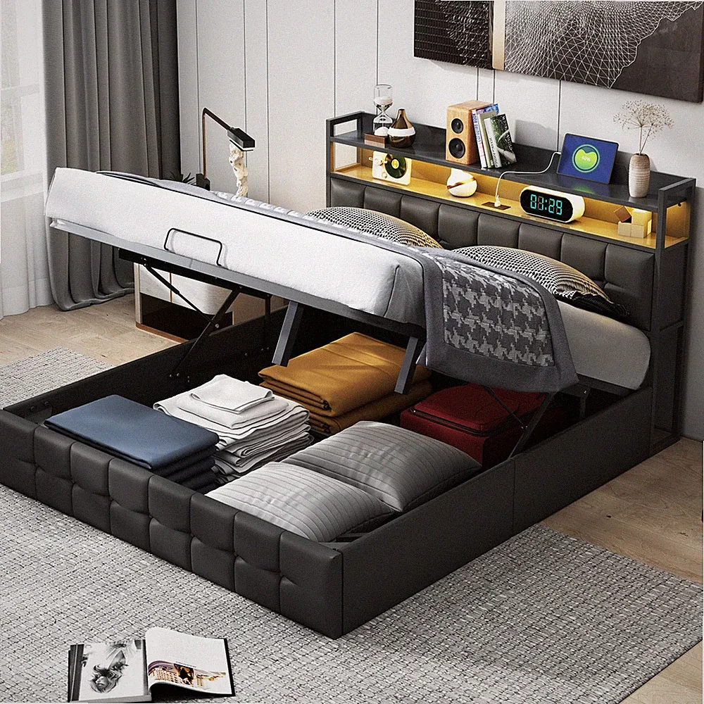 Polsterbett Boxspringbett 140x190 cm Mit LED/USB Lattenrost Stauraum Doppelbett