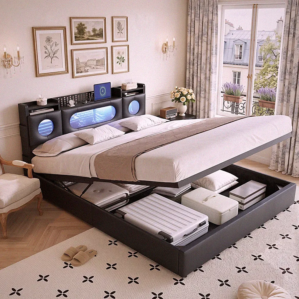 Polsterbett Boxspringbett 140x200 cm mit Bettkasten LED Lattenrost Jugendbett