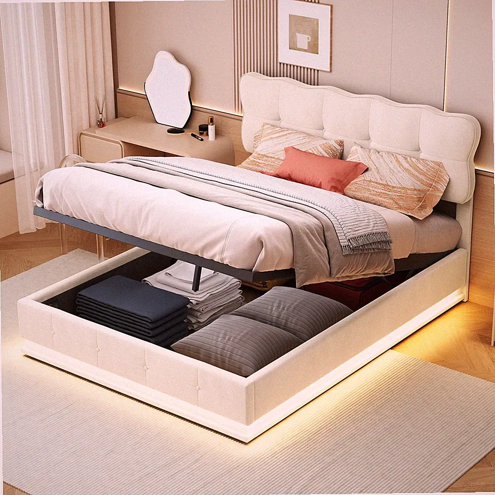 Polsterbett Boxspringbett 140x200 cm mit LED Stauraum Bettgestell mit Lattenrost