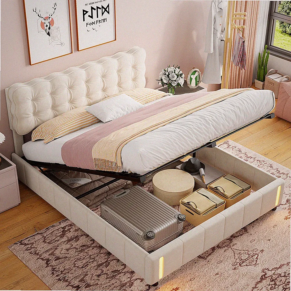 Polsterbett Boxspringbett 160/140x200 cm LED Stauraum Bettgestell mit Lattenrost