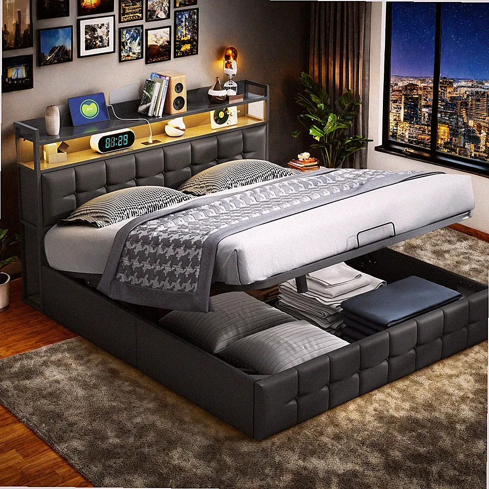 Polsterbett Boxspringbett 160x200 140x200 LED USB Stauraum Lattenrost Doppelbett