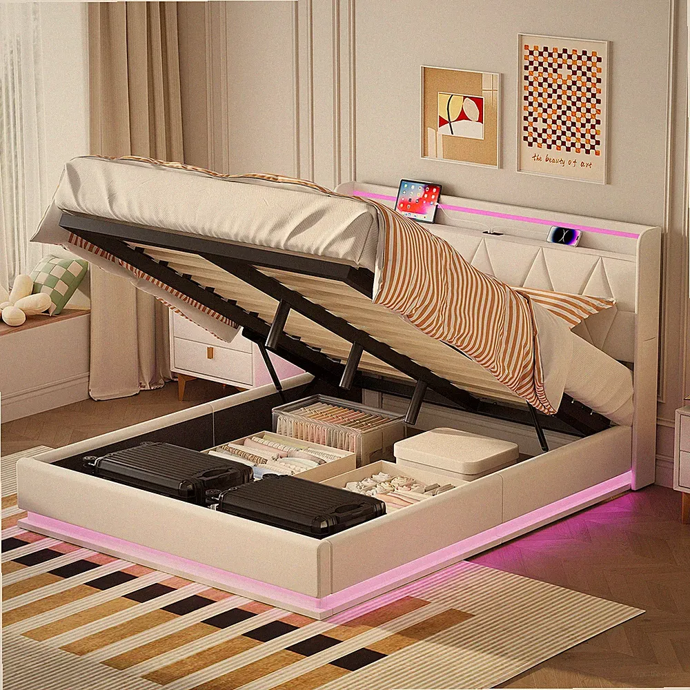 Polsterbett Boxspringbett 160x200 cm LED USB Bettgestell mit Lattenrost Stauraum