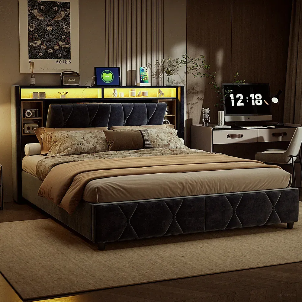 Polsterbett Boxspringbett 160x200 cm Mit Lattenrost USB Stauraum LED Doppelbett