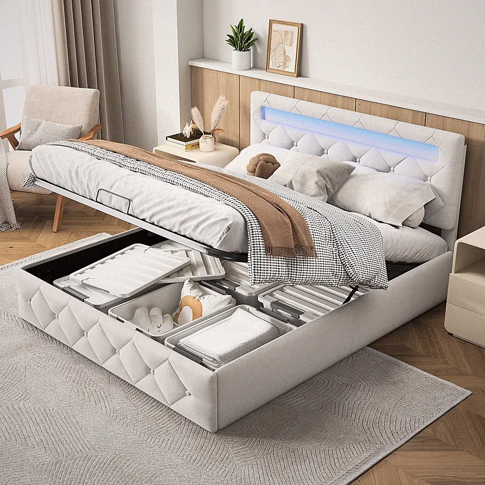 Polsterbett Boxspringbett 160x200 cm mit LED Stauraum Doppelbett mit Lattenrost