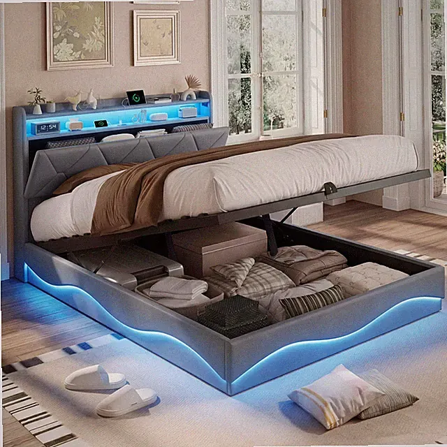 Polsterbett Boxspringbett 160x200 mit LED/USB Hydraulisches Stauraum Lattenrost