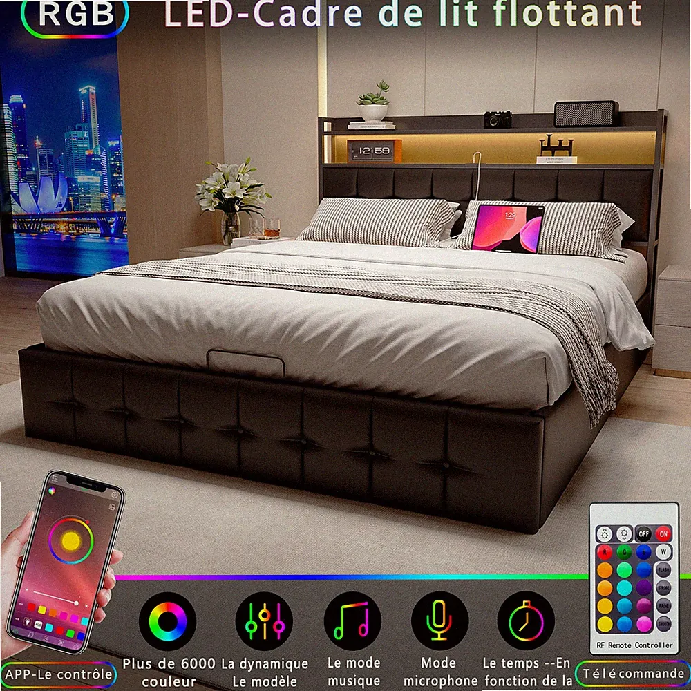 Polsterbett Boxspringbett 160x200cm Mit LED USB Stauraum Lattenrost Doppelbett