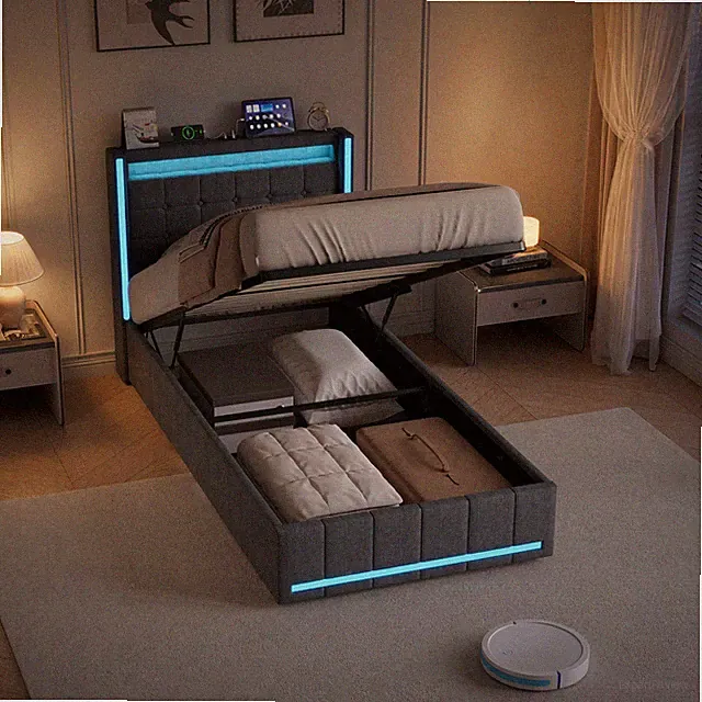 Polsterbett Boxspringbett 90x200 cm Mit LED,USB Stauraum Lattenrost Einzelbett