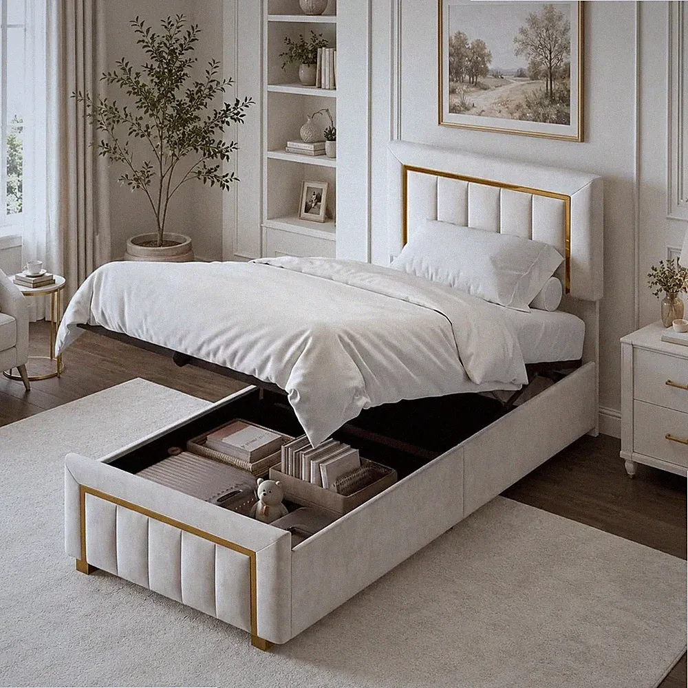 Polsterbett Boxspringbett 90x200 Kinderbett Bettgestell mit Lattenrost Stauraum