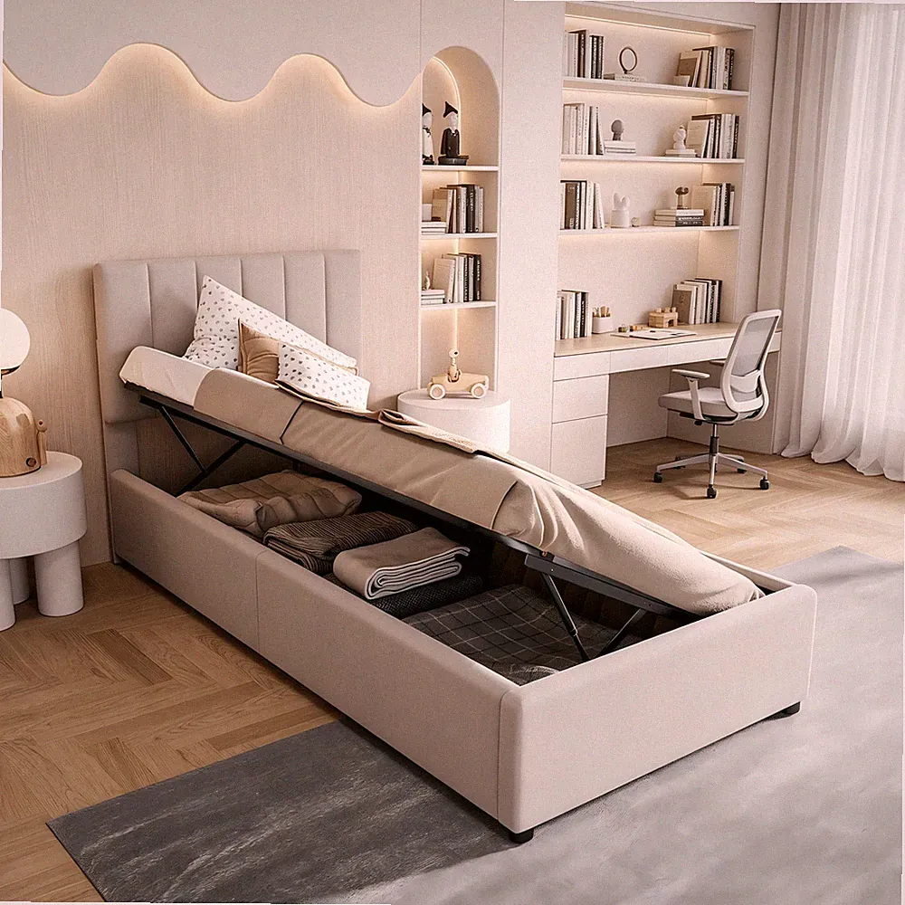 Polsterbett Boxspringbett 90x200 mit Stauraum,Verstellbares Kopfteil Kinderbett