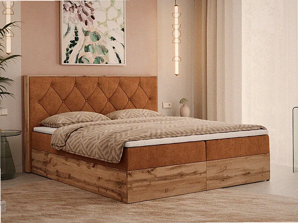 Polsterbett, Boxspringbett VENETO mit zwei Bettkästen, Eiche-Wotan Holzrahmen