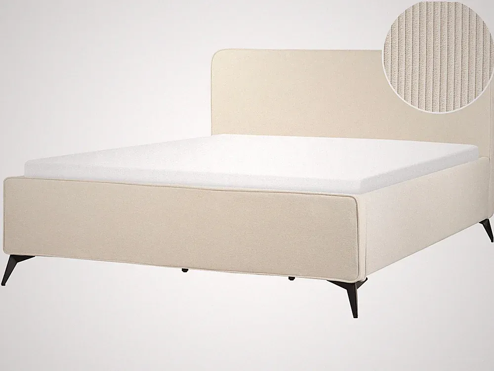 Polsterbett Cord beige mit Lattenrost 180 x 200 cm hohes Kopfteil Retro Valognes