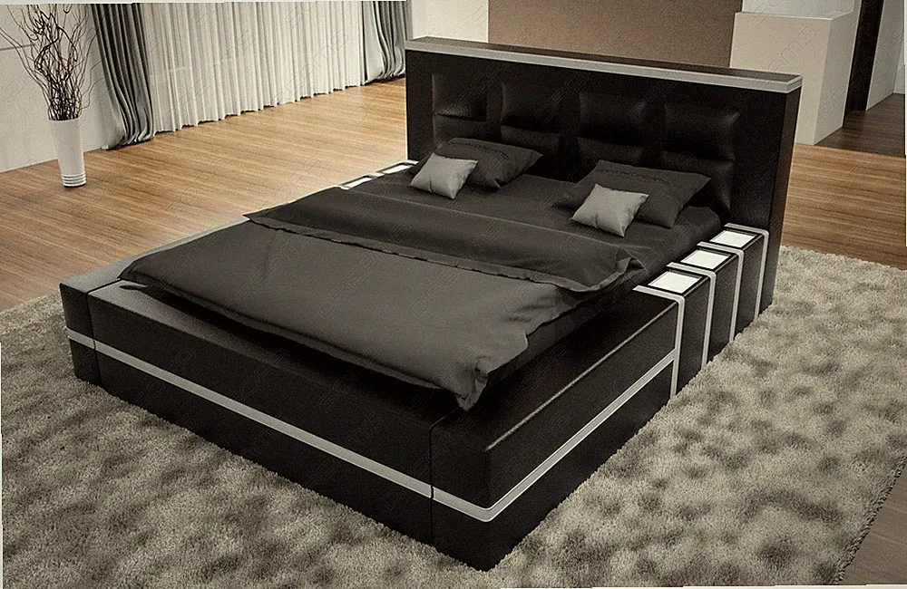 Polsterbett Design LED Beleuchtung Luxus Ehebett Designerbett Ehebett ASTI Leder