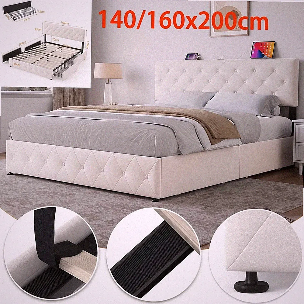 Polsterbett Doppelbett 140/160cm Lattenrost Bettgestell mit Schubladen Stauraum