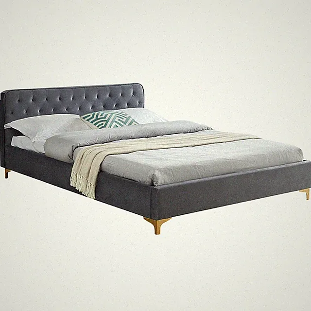 Polsterbett Doppelbett 140x200 cm Bettgestell Rahmen Samtbezug Barockstil