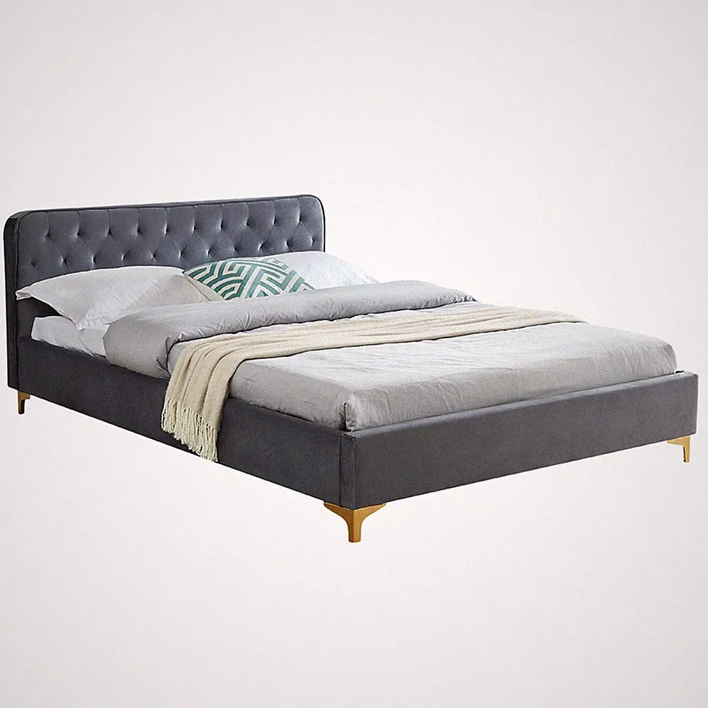 Polsterbett Doppelbett 140x200 cm Bettgestell Rahmen Samtbezug Barockstil