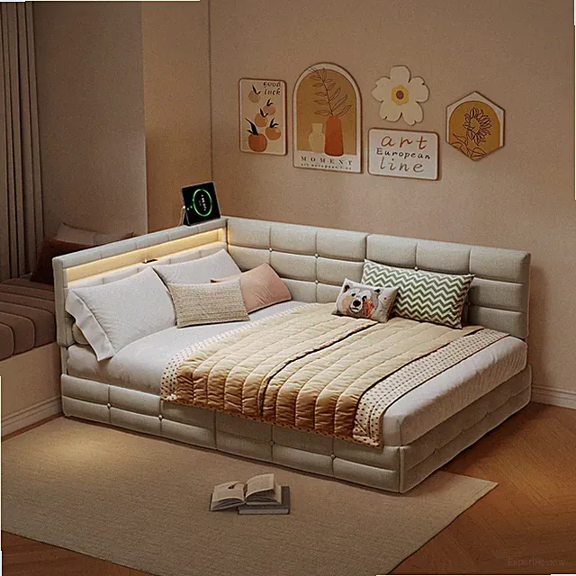 Polsterbett Doppelbett 140x200 LED USB Bettgestell mit Lattenrost Stauraumbett