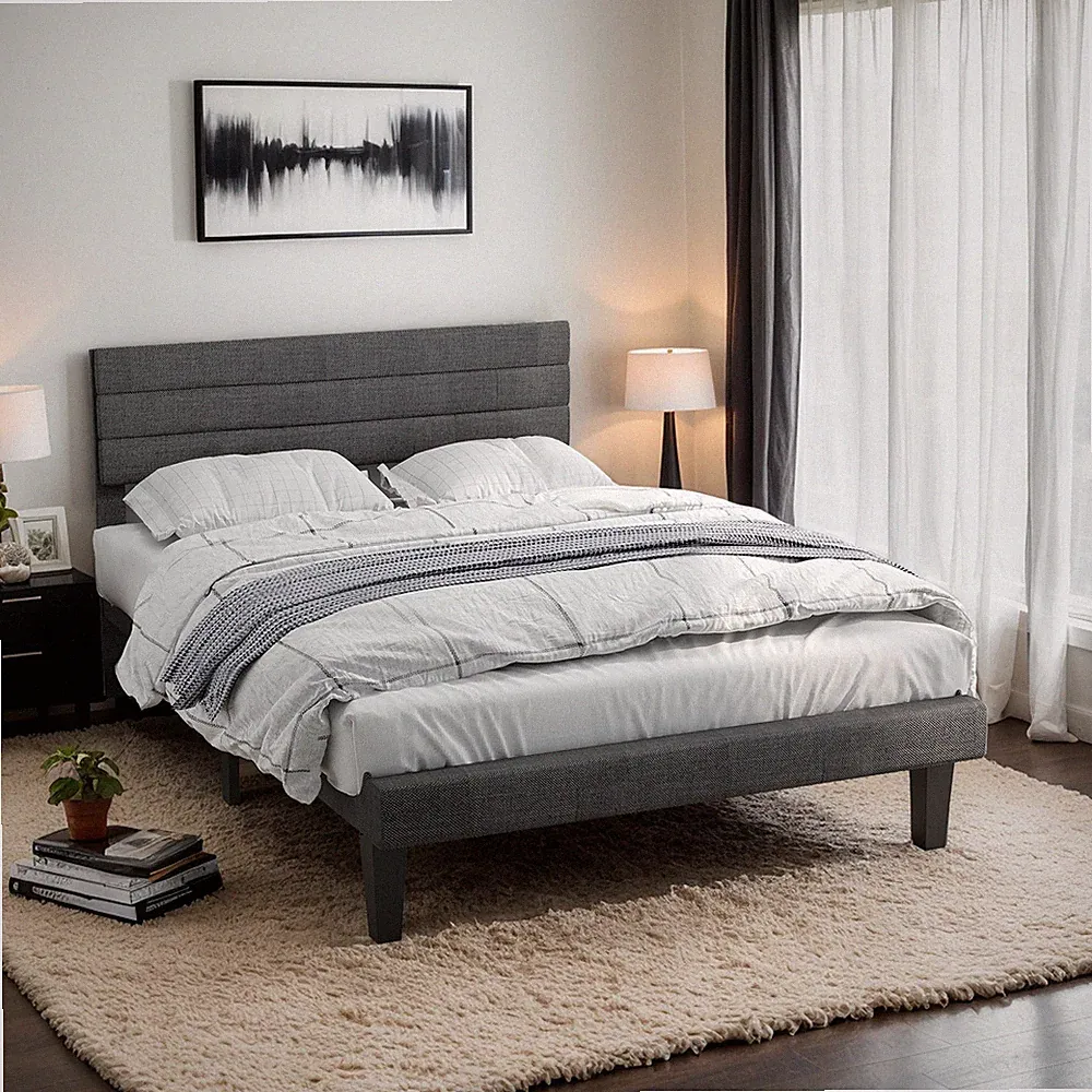 Polsterbett Doppelbett 140x200cm Flachs Gepolstertes Bett mit Lattenrost DE