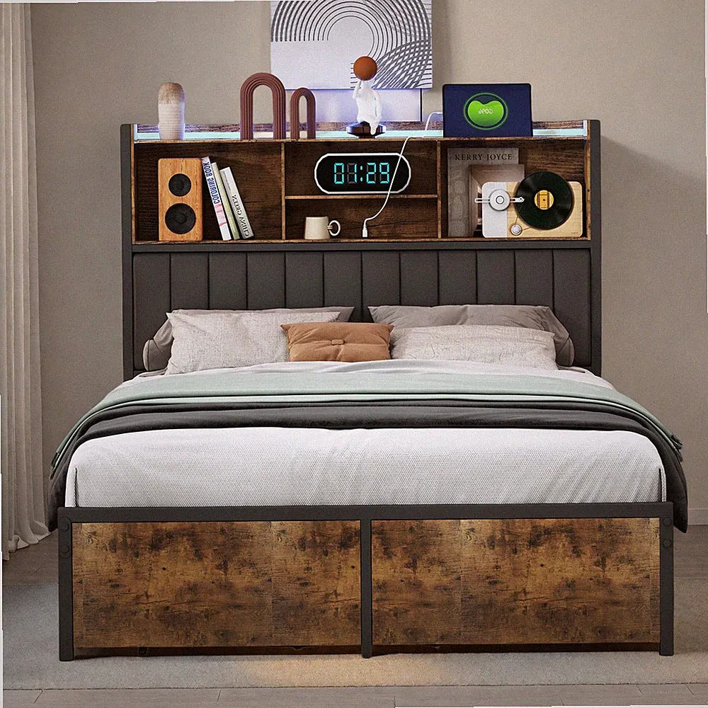 Polsterbett Doppelbett 140x200cm Stauraumbett Bettgestell mit LED/USB Schubladen