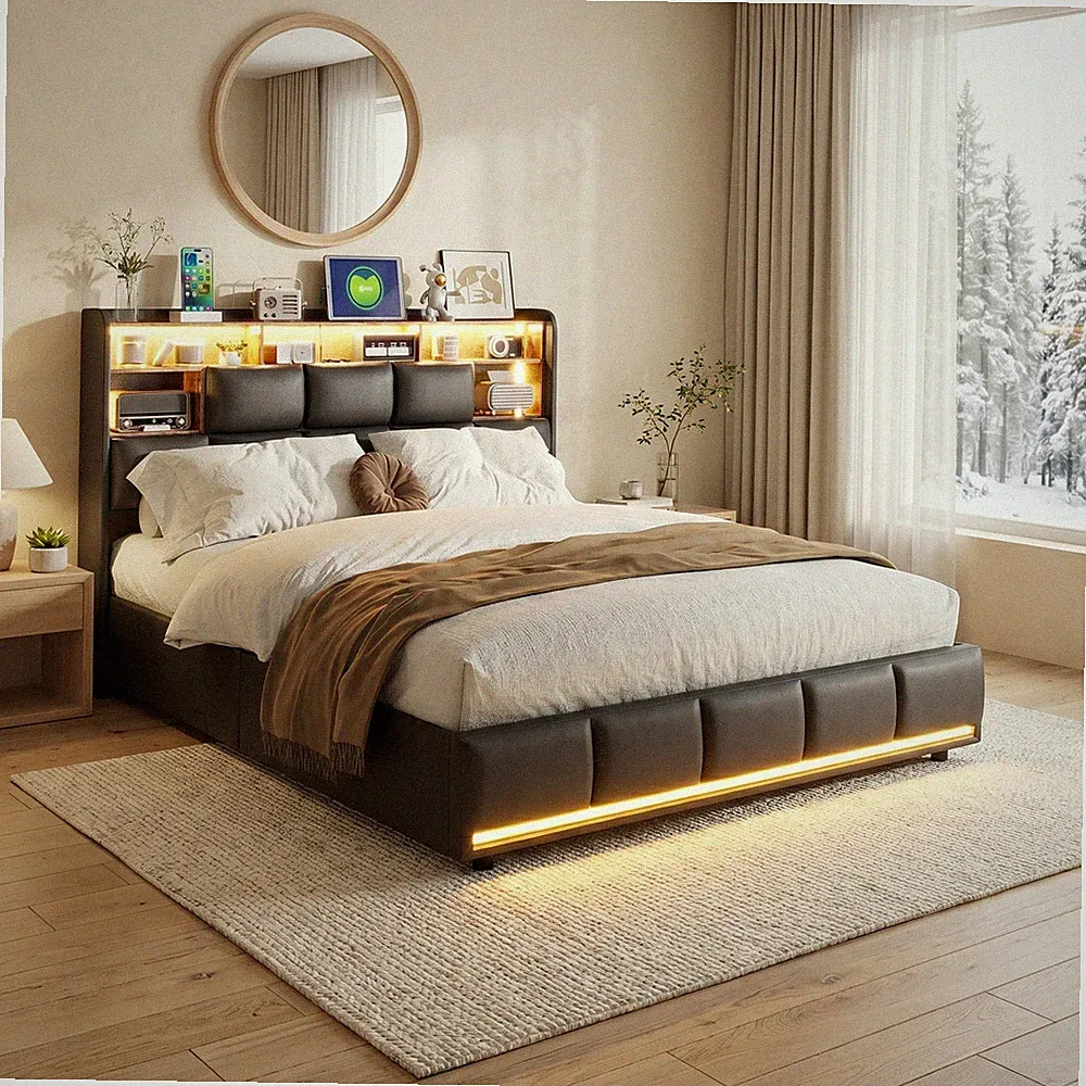 betten schlafzimmer mit led und bett kasten