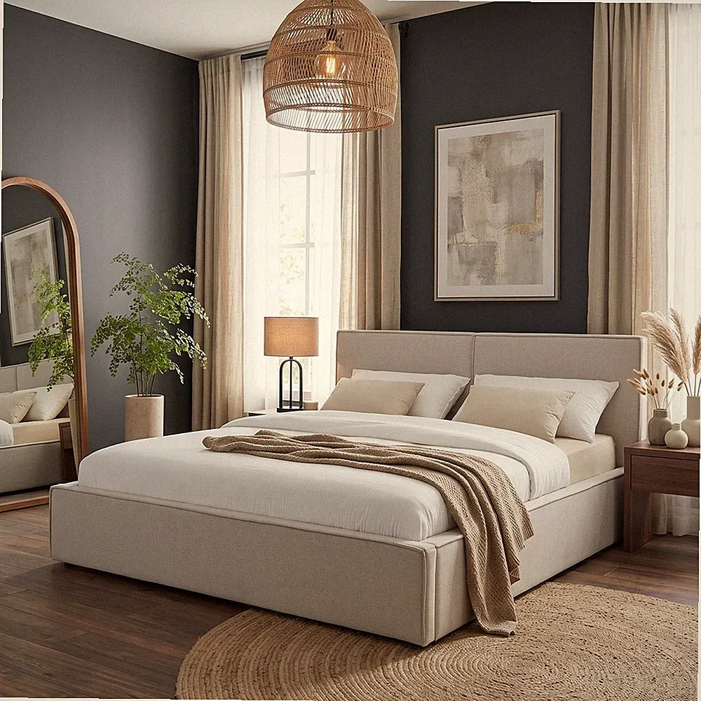 Polsterbett Doppelbett 160x200 cm mit Lattenrost in Leinenoptik