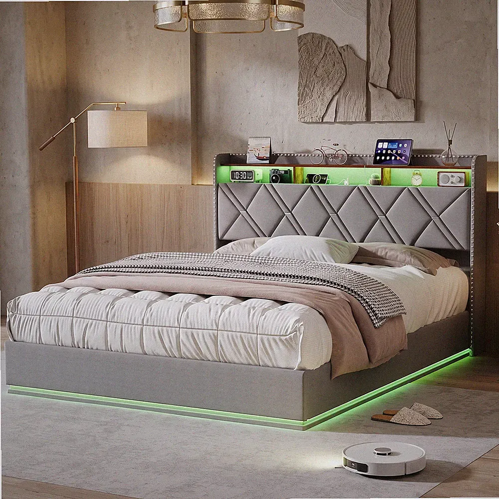 Polsterbett Doppelbett 160x200 Jugendbett mit Stauraum und Lattenrost LED&USB.
