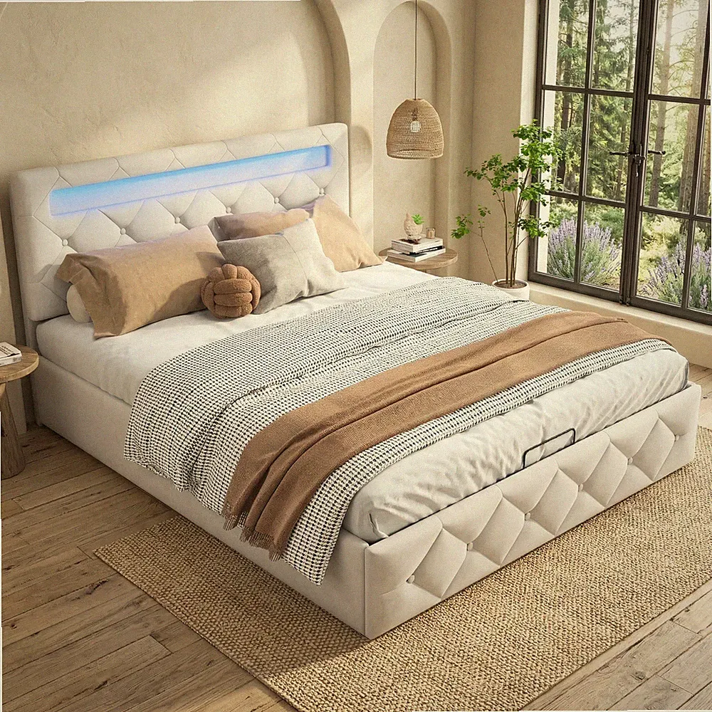 Polsterbett Doppelbett 160x200 mit Lattenrost LED Kopfteil Bettgestell Stauraum