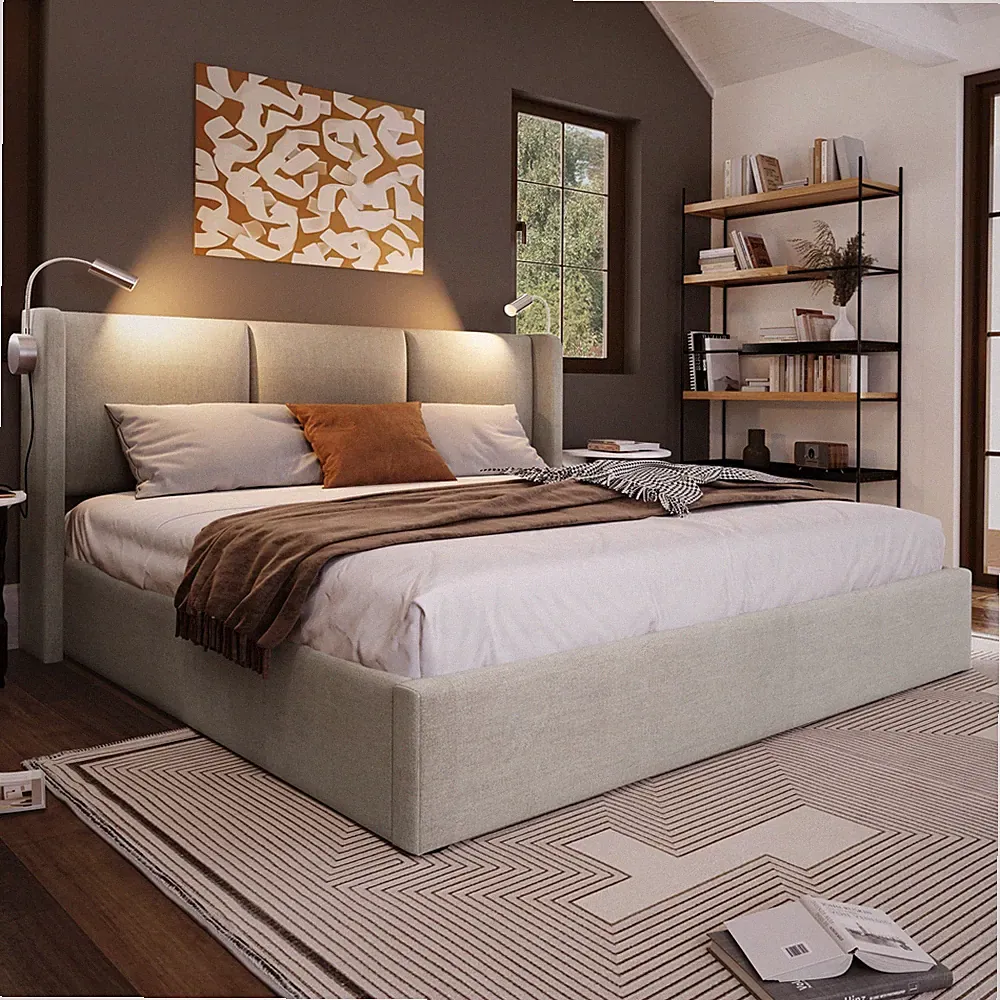 Polsterbett Doppelbett 160x200 mit LED Kopfteil Ladestation Stauraum Bettgestell