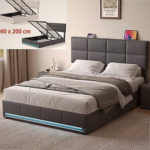Polsterbett Doppelbett 160x200cm mit Stauraum Underbett Stauraumbett Bettgestell