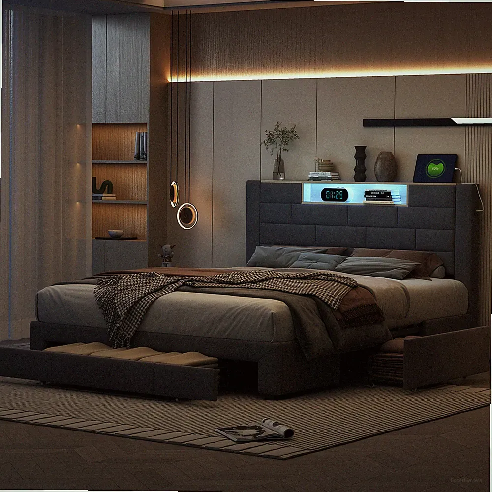 Polsterbett Doppelbett 160x200cm Schubladenbett mit USB LED Samt Bettgestell