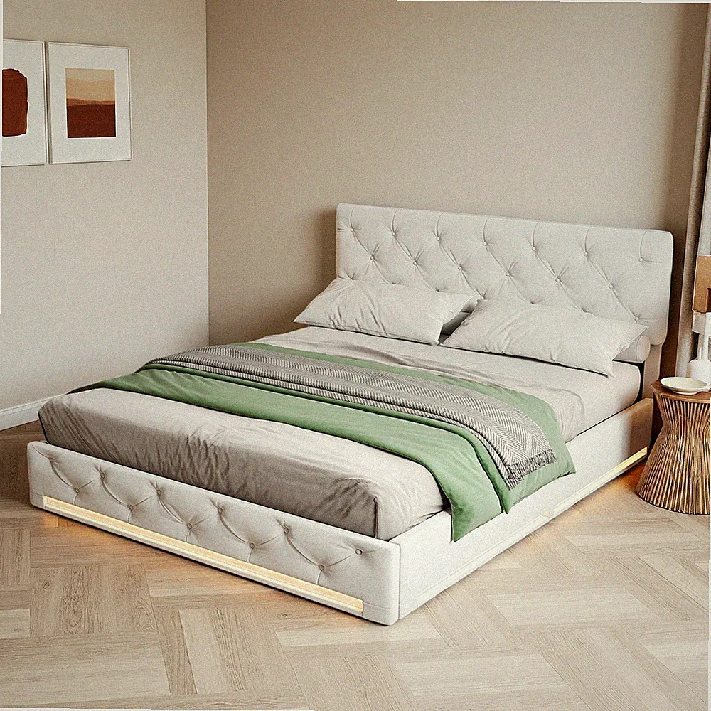 Polsterbett Doppelbett 160x200cm Stauraumbett Bettgestell mit Bettkasten und LED