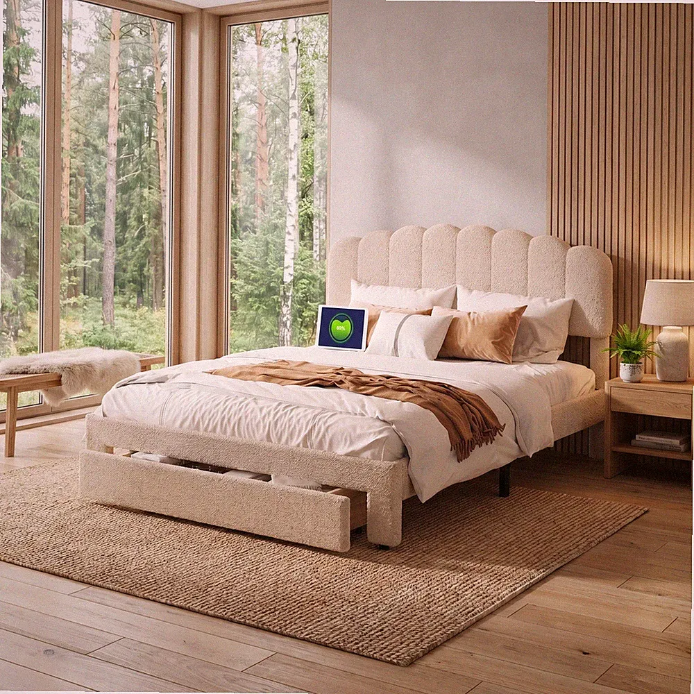 Polsterbett Doppelbett 160x200cm Stauraumbett mit Schublade Lattenrost Stoffbett