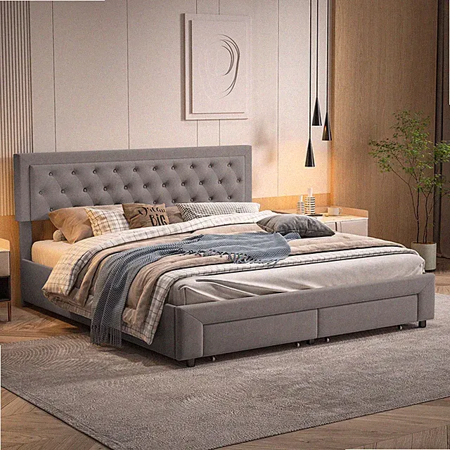 Polsterbett Doppelbett 180x200 Bettgestell mit Lattenrost Stauraum 2 Schubladen