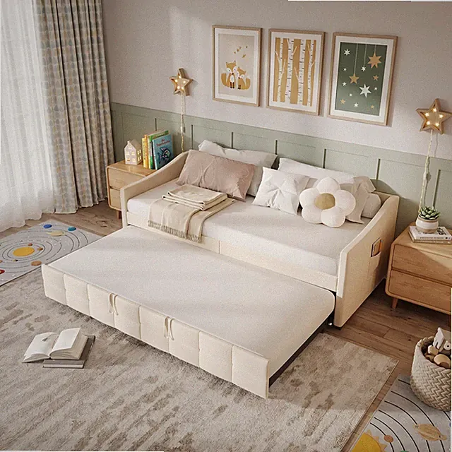 Polsterbett Doppelbett 90x200cm,Tagesbett Ausziehbares Kinderbett mit Lattenrost