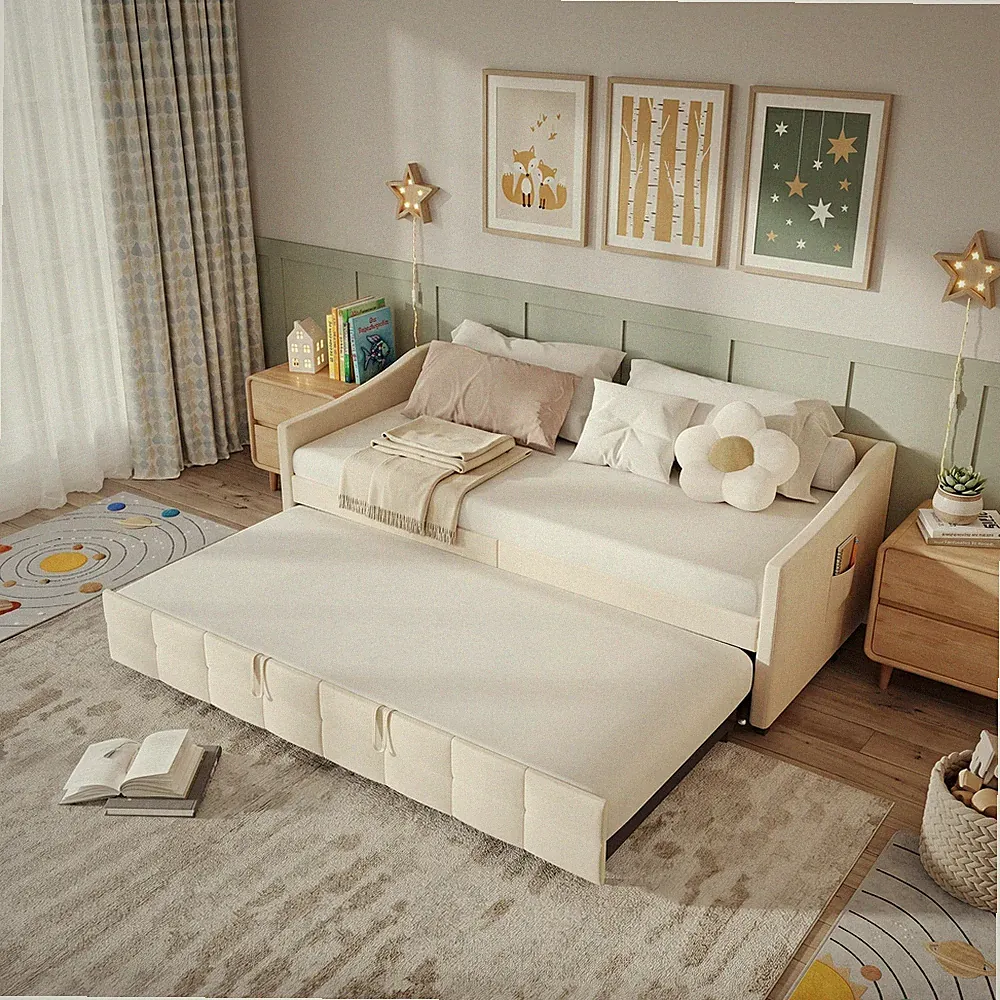 Polsterbett Doppelbett 90x200cm,Tagesbett Ausziehbares Kinderbett mit Lattenrost