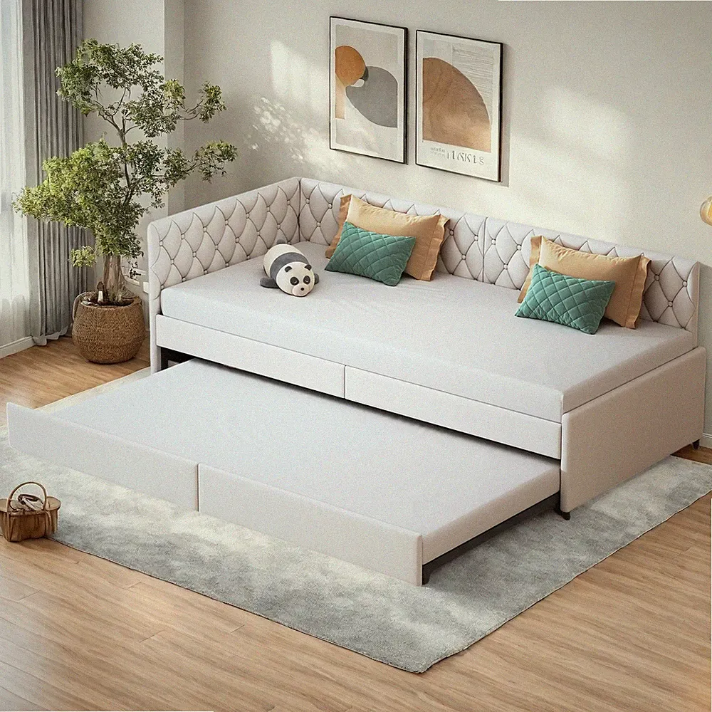Polsterbett Doppelbett 90x200cm,Tagesbett Ausziehbares Schlafsofa mit Lattenrost