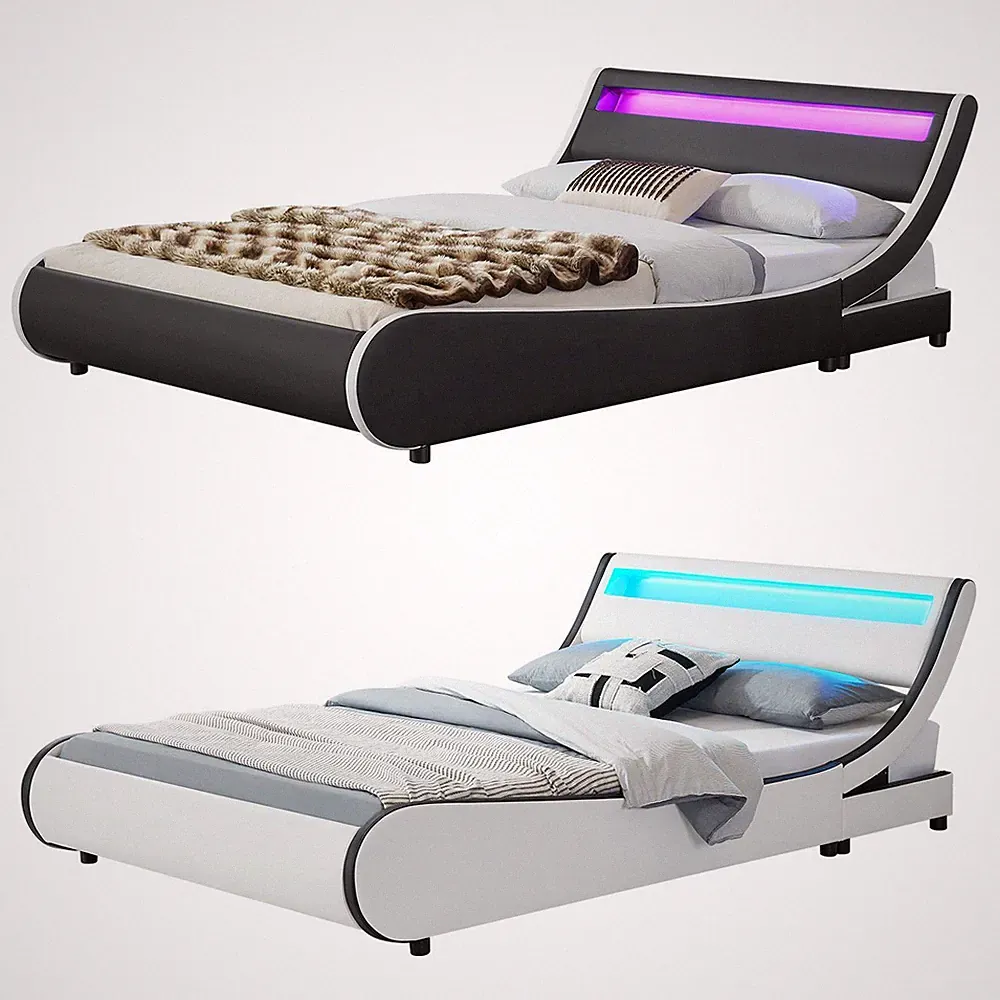Polsterbett Doppelbett Bettgestell Bett LED Lattenrost Kunstlederbett Juskys®