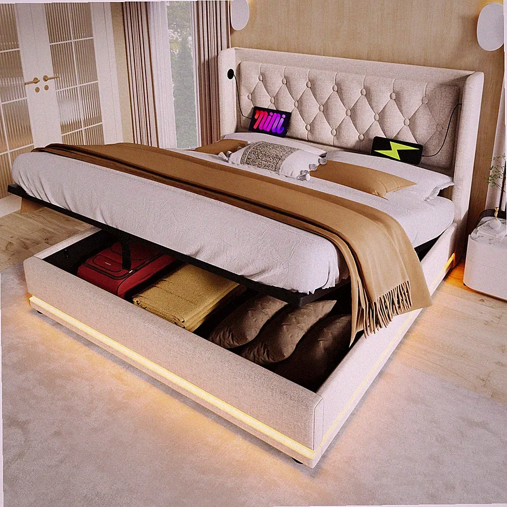 Polsterbett Doppelbett LED Stauraumbett Bettgestell Kopfteil Mit/ohne Matratze